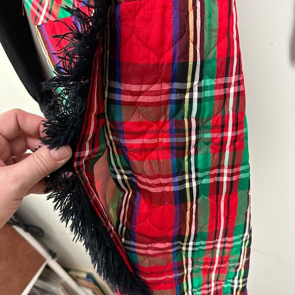 Vintage 60s 70s Maxi Dress Red Quilted Tartan Plaid Black Long Sleeve Christmas - Picture 6 of 12